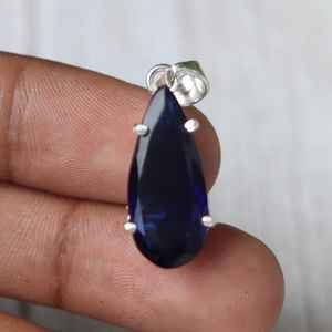 Pendentif en saphir bleu en forme de larme, argent sterling 925, bijoux en pierres précieuses naturelles faits à la main, cadeau bohème pour femmes - Product Image 5