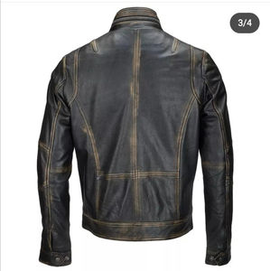 Veste en cuir pour homme, vente en gros d'usine, style motard, cuir d'agneau véritable vieilli, matériau de qualité supérieure - Product Image 3
