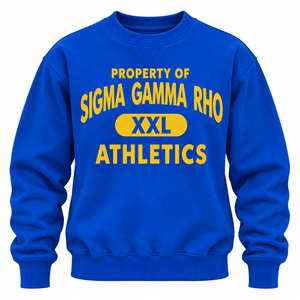 Damen-Sweatshirt in Königsblau mit Rundhalsausschnitt, Gelbem Athletik-Schriftzug und XXL-Grafikdruck, Langarm, Lässiger Sport-Look - Product Image 3