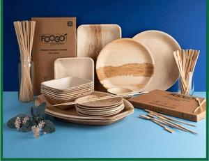 Platos Desechables Cuadrados de Hoja de Palma con Bandeja, Vajilla Moderna Ecológica para Bodas, Diseño de Hoja de Areca Natural - Macy - Product Image 2