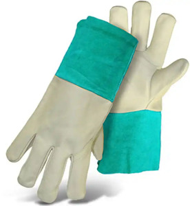 Industrial Long Goat Grain Cowhide Split Leather Cotton Lined Full Thumb Safety TIG Welding <b>Gloves</b> Hand Protection - Product Image 5
