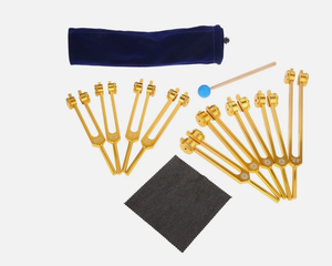 Ensemble de 9 diapasons chakra en or Mars avec marteau en silicone pour la thérapie de guérison. - Product Image 3