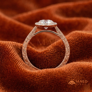 Rose Gold Plated Round Cut Halo Engagement <b>Ring</b> Women Vintage Engraved <b>Split</b> Shank American Diamond CZ Wedding <b>Ring</b> - Product Image 3