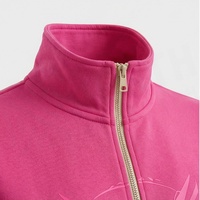 Ensemble de survêtement 2 pièces pour femme en polyester/coton rose, manches courtes, fermeture éclair, vêtements de sport décontractés, coupe régulière, toutes saisons, couleur unie