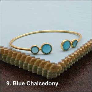 Bracelet ajustable en chalcédoine bleue plaqué or fait main, bracelet de mariage traditionnel, cadeau pour femmes - Product Image 1