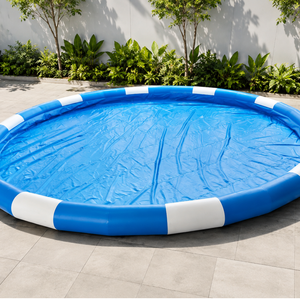 Piscine familiale gonflable en PVC ronde bleue et jaune à rayures, étanche, portable, avec couverture, pour usage domestique et commercial, épaisseur 0,9 mm, 220 V - Product Image 6