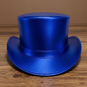 Chapeau haut de forme en cuir bleu métallisé fait main, style steampunk, pour la Saint-Valentin et les festivals - Product Image 1