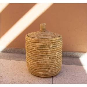 Cesta de Almacenamiento Tejida Ecológica con Tapa, Cesta de Paja Natural Enrollada para Organización del Hogar y Decoración Estética de Habitaciones - Product Image 5
