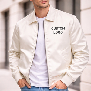 Chaqueta Universitaria Blanca de Satén - Chaqueta Bomber Personalizada con Letras Bordadas - Cuello Plegable, Cierre de Cremallera - Product Image 6