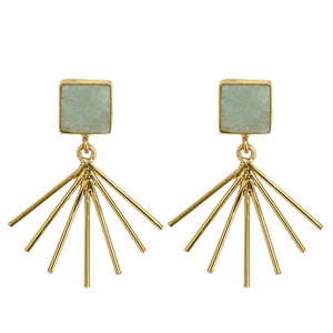 Pendientes Geométricos Colgantes Chapados en Oro de 18K, Hechos a Mano con Amazonita Cuadrada Engastada en Bisel, Estilo Vintage Boho Chic, Joyería de Moda Unisex para Aniversario - Product Image 6