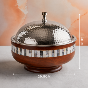 Casserole en bois sur piétement avec incrustations de nacre – 3,5 L, fabriquée à la main |   Avec noyau en acier inoxydable - Product Image 5