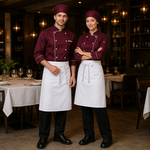 Conjunto de Uniforme de Chef Personalizado de 4 Piezas, Chaqueta de Chef de Poliéster y Algodón, Delantal, Pantalones y Gorro, Uniforme Repelente a Líquidos - Product Image 1
