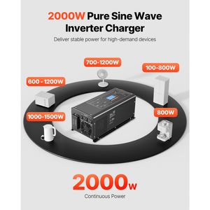 Inverter a Onda Sinusoidale Pura da 2000 Watt con Caricabatterie, Display LCD e Telecomando, da DC 12V a AC 120V per Sistemi Solari 6-12KW - Product Image 2