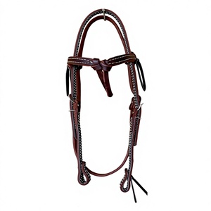 Brida de cuero para caballo estilo western con narquileras acolchadas de cuero suave, frontal de cristal y herrajes de latón inoxidable para equitación - Product Image 1
