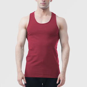 Débardeur sans manches pour homme, couleur rouge unie, col rond, décontracté, respirant, en coton tricoté - Product Image 3