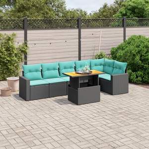 Ensemble de canapés de patio en polyrotin noir 7 pièces avec coussins, élégants ensembles de jardin - Product Image 1