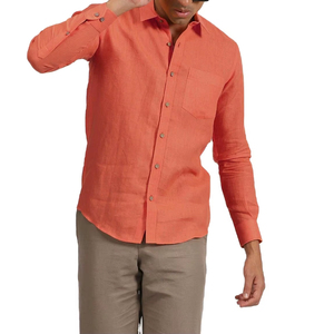 Nouvelle chemise décontractée pour homme en lin et coton tissé, manches longues, col rabattu, teinte unie, anti-rétrécissement, séchage rapide, durable – Collection Été 2024 - Product Image 1