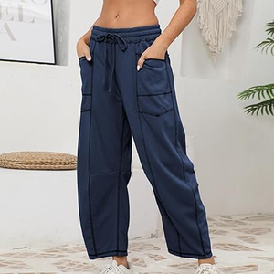 Women OEM Cargo Pants Wide Leg Sweatpants High Waist <b>Drawstring</b> Casual Loose Fit Streetwear - Product Image 3