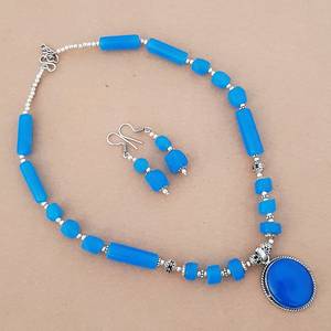 Chalcedony Necklace <b>Earrings</b> Set Handmade Gemstone Jewelry For Women Silver Overlay Wholesale Fashion Gift - Product Image 3