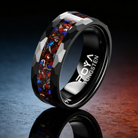 Bague en carbure de tungstène avec incrustation d'os de dinosaure, de météorite et de pierre bleue, alliance martelée pour homme, bijoux galaxie en gros