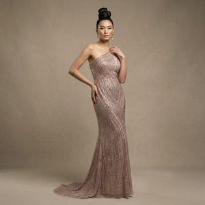 Vestido de Noche de Alta Costura al por Mayor para Mujer |   Vestido de Noche Premium Asimétrico de un Solo Hombro con Abertura Alta para Recepciones de Boda y Fiestas - Product Image 3