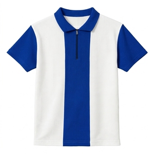 Polo en maille à manches courtes pour homme, de haute qualité, personnalisé, à blocs de couleur, rayé bleu et blanc, avec fermeture éclair, style décontracté, coupe classique - Product Image 4