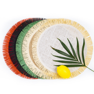 Wholesale Price Colorful Boho Chic Jute <b>Placemat</b> <b>Round</b> Woven <b>Placemats</b> Tassel Paper Raffia Woven <b>Placemats</b> for Family Gathering - Product Image 2