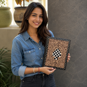 Large Capacity Hand Tooled Leather Portfolio <b>Folder</b> Case File Personalized Diamond Business Planner Portfolio Notebook Organizer - Product Image 3