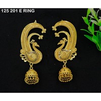Boucles d'oreilles traditionnelles indiennes, design paon, plaqué or, Meenakari, manchette d'oreille, Jhumka, bracelets Maharashtrien, bijoux de temple