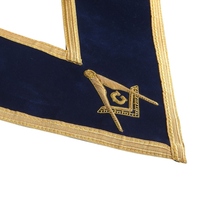 Collier de Maître Maçon de Loge Bleue - Velours bleu foncé avec bordures tressées dorées, Régalia Maçonnique, Accessoire de Col pour Cérémonies et Loges Fraternelles