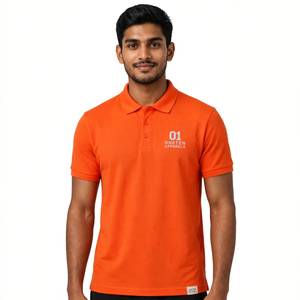 <b>Men's</b> <b>Orange</b> Short Sleeve Golf <b>Shirt</b> Solid Knitted Casual Top with Pocket Breathable Eco-friendly 100% Cotton - Product Image 1