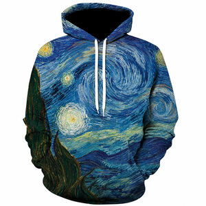 Sudadera con Capucha para Hombre con Estampado Artístico de la Noche Estrellada de Van Gogh, Corte Regular, Informal, de Punto, de Poliéster, para Otoño - Product Image 1