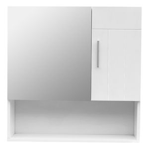 Mobile Bagno con Un'Anta a Specchio e Un'Altra in Legno, Bianco RT in MDF con Vernice Spray - Product Image 2