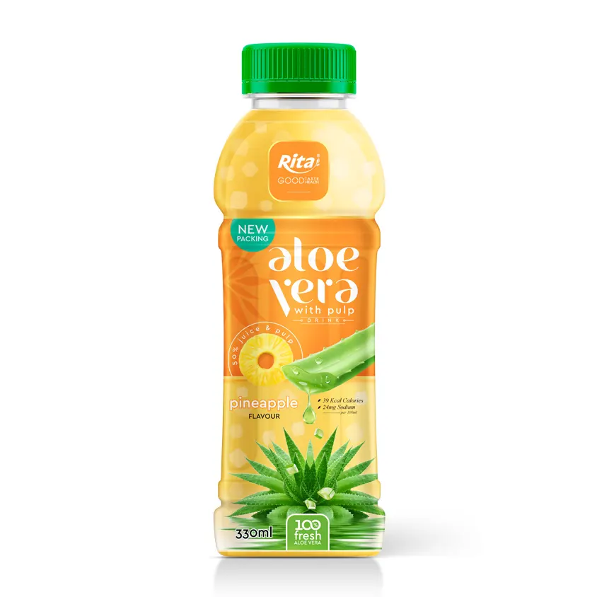 Étiquette de conception gratuite meilleure vente boisson saine bouteille en Pet de 330 Ml boisson à l'aloe Vera avec jus d'ananas