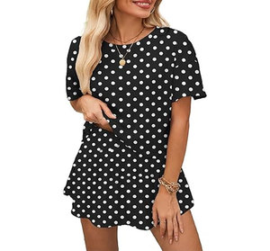 Vestido holgado de manga corta con cuello redondo y estampado a cuadros rosa y blanco para mujer, con volantes, informal, para primavera y verano - Product Image 4