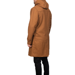 <b>Men's</b> <b>Long</b> Hooded Woolen Duffle Breathable Winter Warm Coat Genuine Leather Shell Thick Turn Down Collar Toggle Zipper Closure - Product Image 2