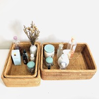 Plateau en carton écologique de luxe multi-usages D20cm, coquilles de rotin naturel tressées à la main, style campagnard, napperons vietnamiens, anneaux de serviette