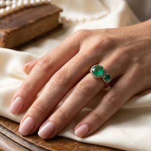 Bijoux de mariage en or 14 carats, émeraude, diamant, pierres précieuses, bijoux pour femmes, or véritable, bague de luxe - Product Image 3