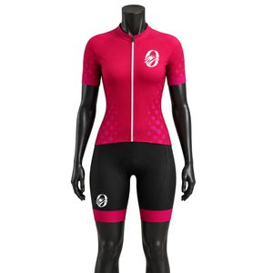 Ensemble de cyclisme pour homme rose et noir avec fermeture éclair, maillot à manches courtes avec short rembourré, tenue de course à vélo, vêtements de sport de plein air - Product Image 1