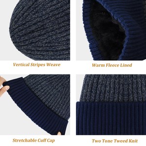 Bonnet tricoté unisexe, couleur unie, bord contrastant, chaud pour l'hiver, décontracté, fait main, en acrylique extensible, taille 56-58CM - Product Image 4