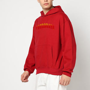 Sweat-shirt à capuche en polaire rouge surdimensionné pour homme de haute qualité, décontracté, couleur unie, avec poches, coupe classique, tricoté, imperméable - Product Image 1