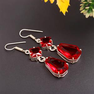 Boucles d'oreilles pendantes en argent sterling 925 avec pierre précieuse grenat, bijoux fantaisie, cadeau pour maman - Product Image 2