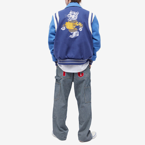 Veste universitaire pour homme, bleu et blanc, style preppy, col rabattu, coupe classique, coupe-vent d'hiver, patchwork, décontractée - Product Image 4