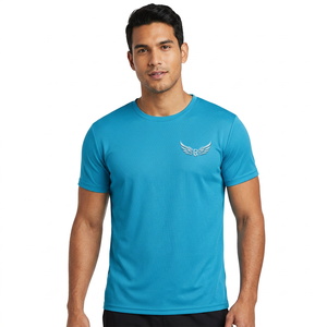 T-shirt à manches courtes bleu pour homme avec logo brodé en forme d'aile, col rond, décontracté, séchage rapide, coupe classique - Product Image 4