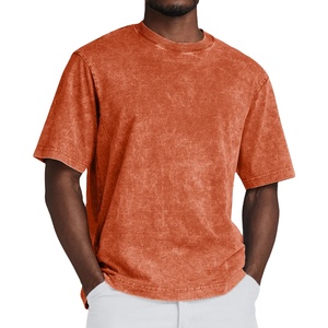 T-shirt à col décontracté de qualité supérieure en vente en gros Style de rue délavé vintage T-shirts à coupe ample en jersey teint uni - Product Image 4