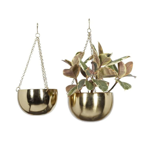 Juego de macetas colgantes modernas de metal dorado al por mayor, estilo cúpula, con cadena, para jardín interior, decoración de pared de hierro para el hogar - Product Image 1