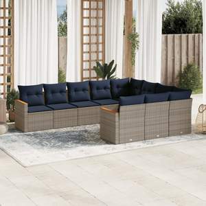 Juego de sofás de jardín de poliratán gris de 10 piezas con cojines - Product Image 1