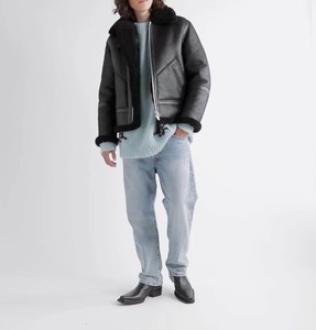 Vestes en cuir pour hommes, style aviateur, avec garniture en peau de mouton, personnalisées OEM, mode hiver - Product Image 4
