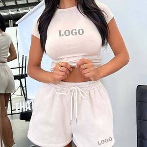 Conjunto de camiseta y pantalones cortos de moda para mujer, conjunto de 2 piezas, 100% algodón, conjuntos de dos piezas para mujer para uso casual a precio económico. - Product Image 1