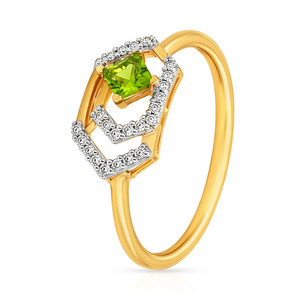Bague en or avec halo de diamants et pierre de couleur verte - Product Image 1